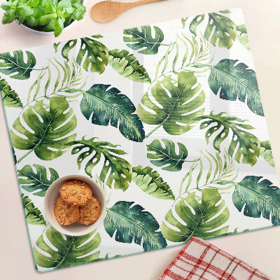 Glasschneidebrett Monstera-Blätter in Grüntönen