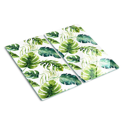 Glasschneidebrett Monstera-Blätter in Grüntönen