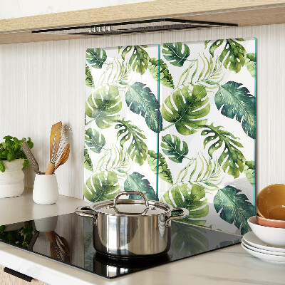 Glasschneidebrett Monstera-Blätter in Grüntönen