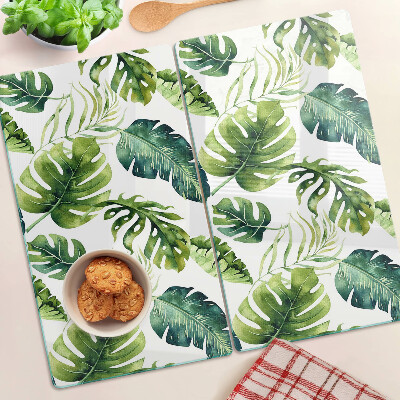 Glasschneidebrett Monstera-Blätter in Grüntönen