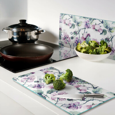 Schneidebrett glas Magnolien-Blumenmuster