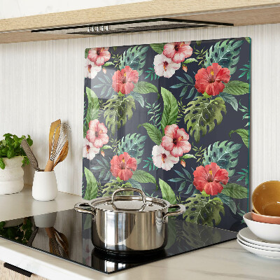 Glasschneidebrett Tropische Blumen mit Blättern