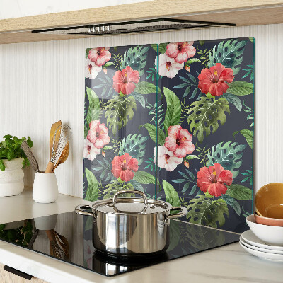 Glasschneidebrett Tropische Blumen mit Blättern