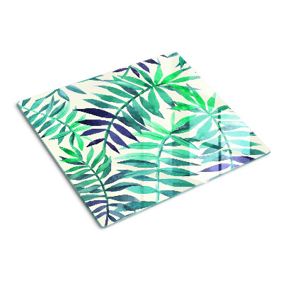 Glasschneidebrett Palmblätter im Aquarellstil