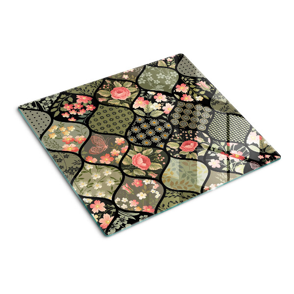 Schneidebrett glas Florales Patchwork mit geometrischen Mustern
