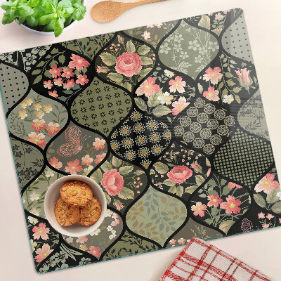Schneidebrett glas Florales Patchwork mit geometrischen Mustern