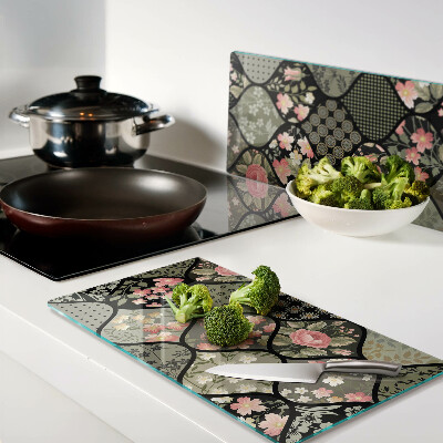 Schneidebrett glas Florales Patchwork mit geometrischen Mustern