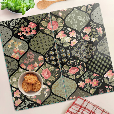Schneidebrett glas Florales Patchwork mit geometrischen Mustern