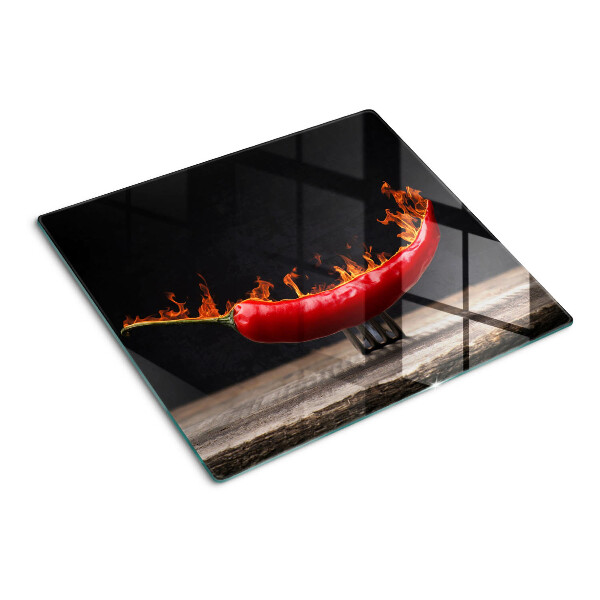 Schneidebrett glas Feuer und Chili