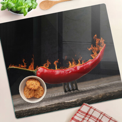 Schneidebrett glas Feuer und Chili