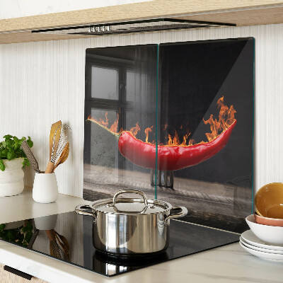 Schneidebrett glas Feuer und Chili