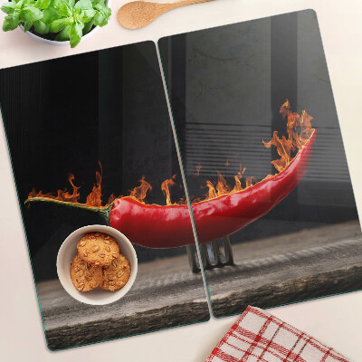 Schneidebrett glas Feuer und Chili