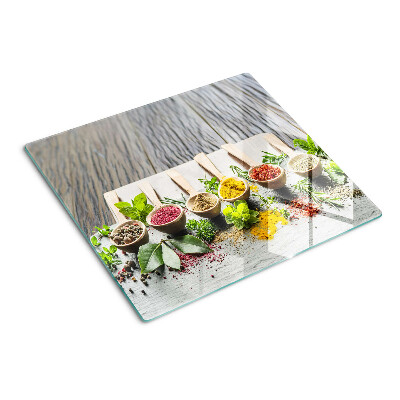 Schneidebrett glas Gewürze und Kräuter