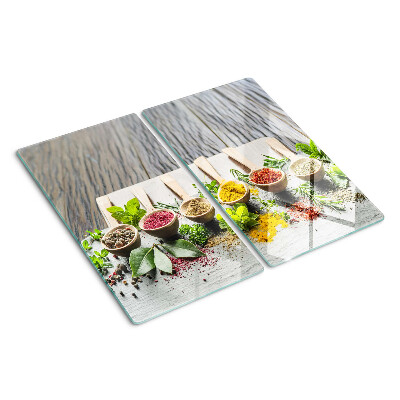 Schneidebrett glas Gewürze und Kräuter