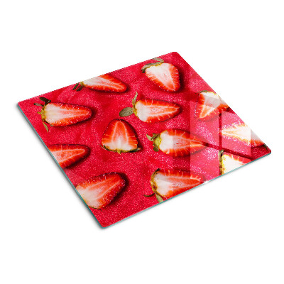Schneidebrett glas Erdbeeren auf rosa Hintergrund