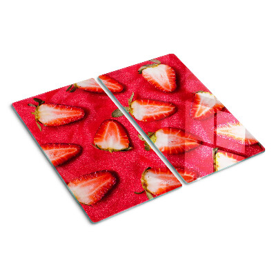 Schneidebrett glas Erdbeeren auf rosa Hintergrund