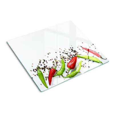 Schneidebrett glas Paprika und Pfeffer