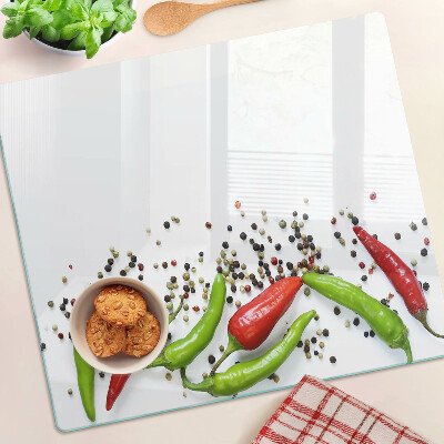 Schneidebrett glas Paprika und Pfeffer
