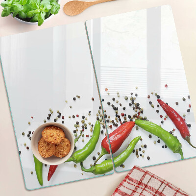 Schneidebrett glas Paprika und Pfeffer