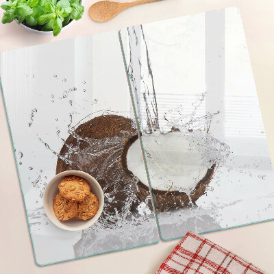 Glasschneidebrett Kokosnuss mit Wasser und Spray
