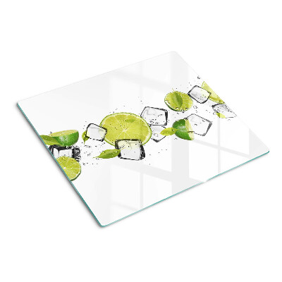 Glasschneidebrett Zitronen mit Eis im Wasser