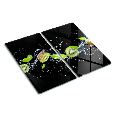 Schneidebrett glas Kiwi im Wasser mit Blättern
