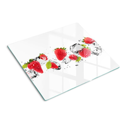 Schneidebrett glas Erdbeeren mit Eis