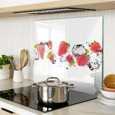 Schneidebrett glas Erdbeeren mit Eis