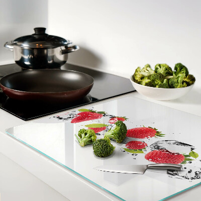 Schneidebrett glas Erdbeeren mit Eis