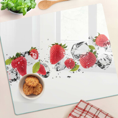 Schneidebrett glas Erdbeeren mit Eis