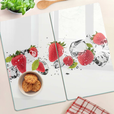 Schneidebrett glas Erdbeeren mit Eis