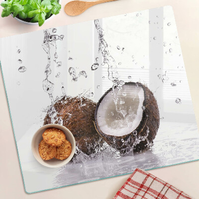Schneidebrett glas Kokosnuss in Wasser