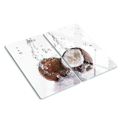 Schneidebrett glas Kokosnuss in Wasser