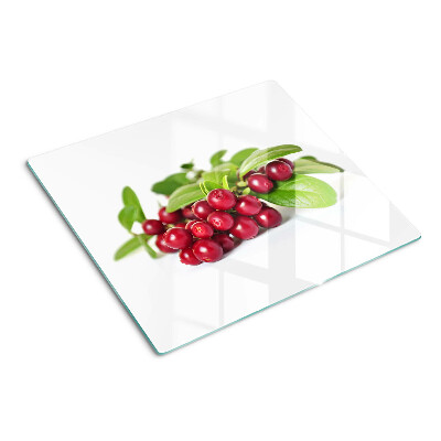 Glasschneidebrett Preiselbeeren mit Blättern