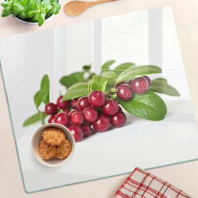 Glasschneidebrett Preiselbeeren mit Blättern