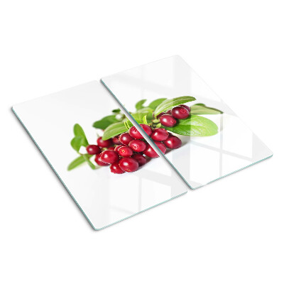 Glasschneidebrett Preiselbeeren mit Blättern