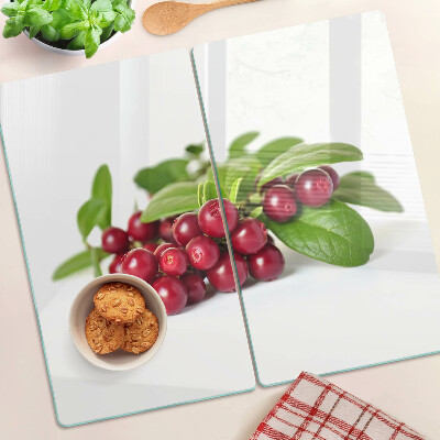 Glasschneidebrett Preiselbeeren mit Blättern