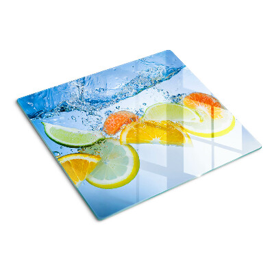 Schneidebrett glas Zitrusfrüchte im Wasser