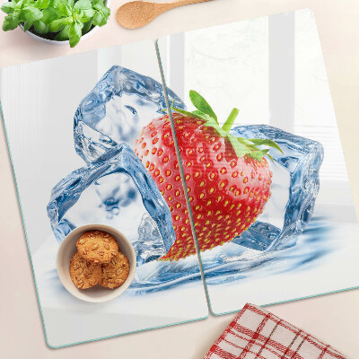Glasschneidebrett Erdbeere im Eis