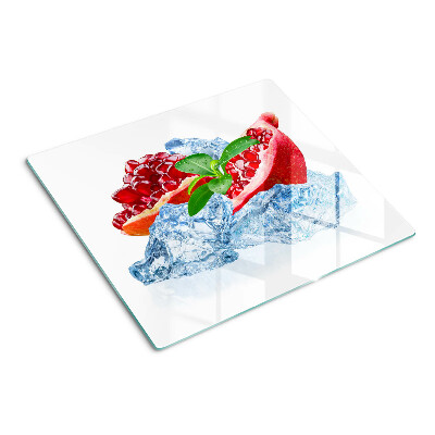 Schneidebrett glas Granatapfel und Eis