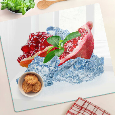 Schneidebrett glas Granatapfel und Eis