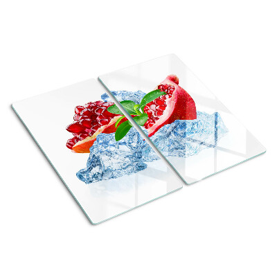 Schneidebrett glas Granatapfel und Eis