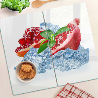 Schneidebrett glas Granatapfel und Eis