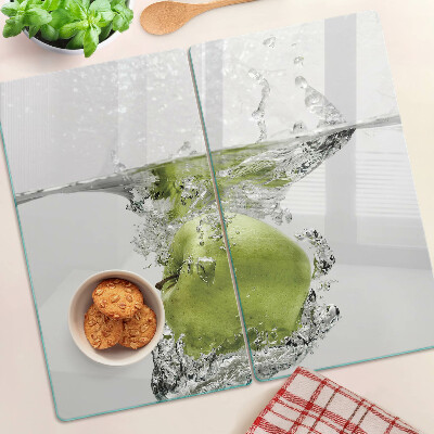 Schneidebrett glas Grüner Apfel im Wasser