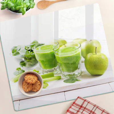 Glasschneidebrett Grüner Smoothie und frische Zutaten