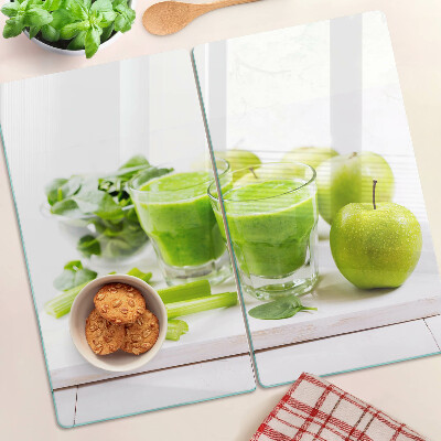 Glasschneidebrett Grüner Smoothie und frische Zutaten