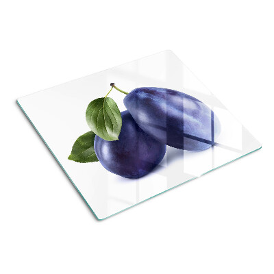 Schneidebrett glas Pflaumen mit Blättern