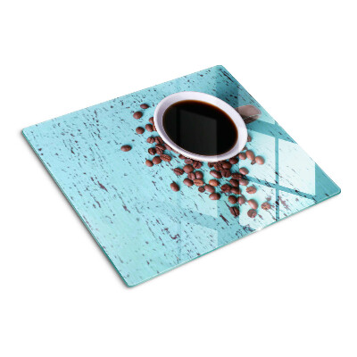 Glasschneidebrett Kaffee und Kaffeebohnen