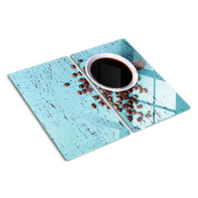 Glasschneidebrett Kaffee und Kaffeebohnen