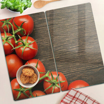 Schneidebrett glas Tomaten auf einem Holzhintergrund